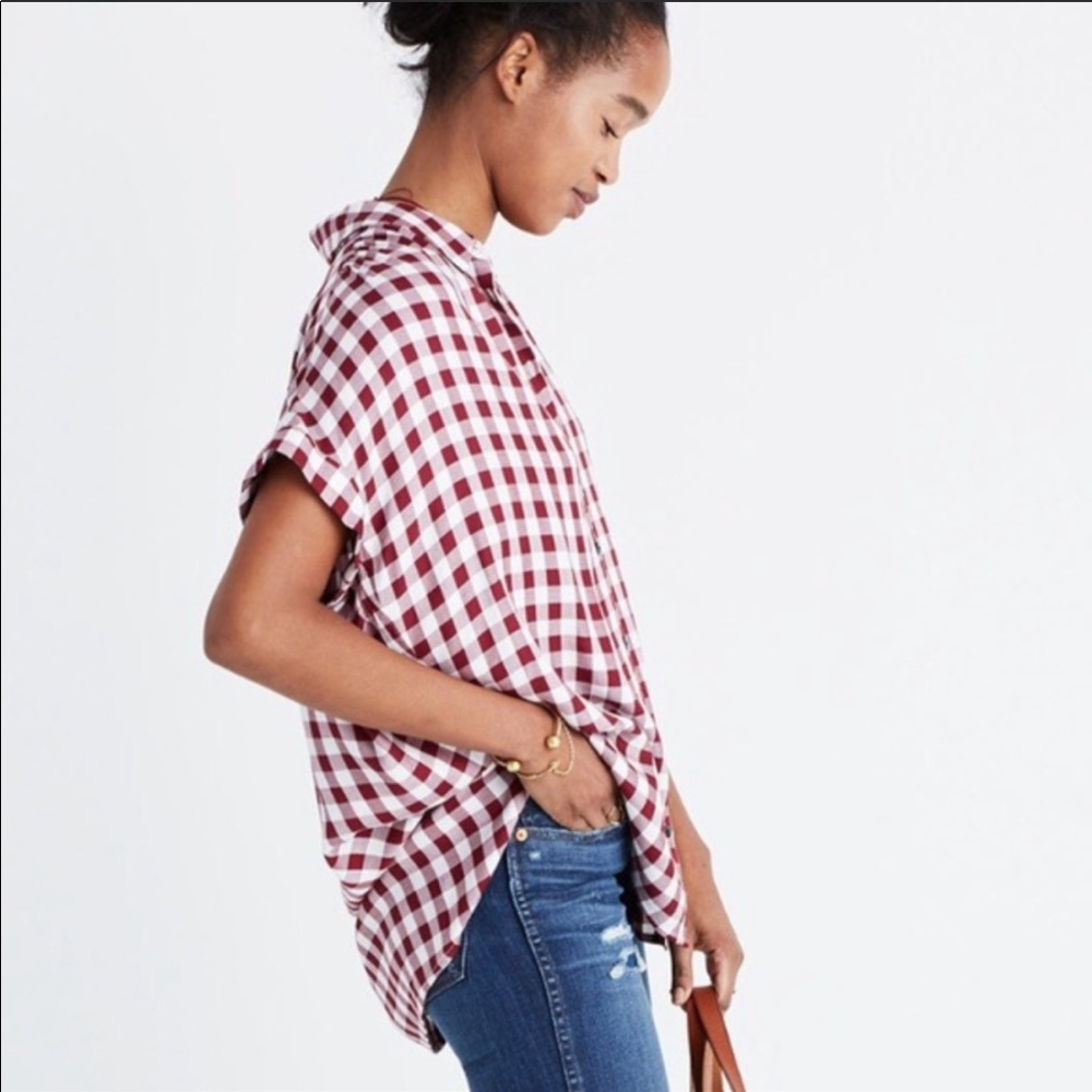 Madewell Central Shirt in Gingham Check Burgundy M